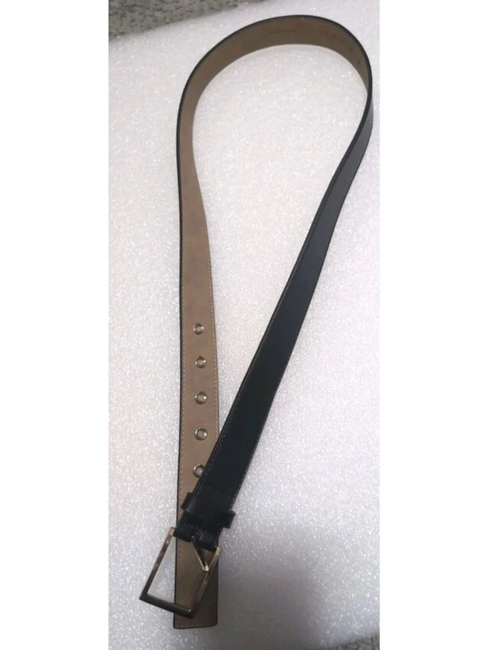 Talbots Black Leather Belt Gold Buckle Women's Medium Career Adjustable